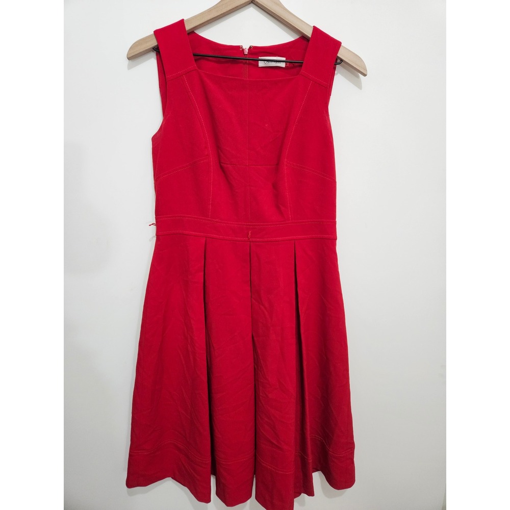Calvin Klein Womens‎ Red Sleeveless Pleated Fit and Flare Dress Size 8 CD8C117Y